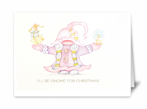 "I'll Be Gnome For Christmas" (girl) Blank Card 10 Pack Holiday