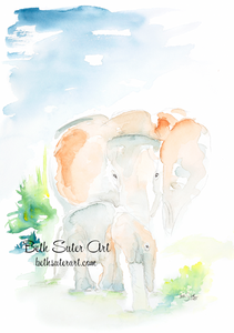 "Mama and Baby Elephant"Animal Print